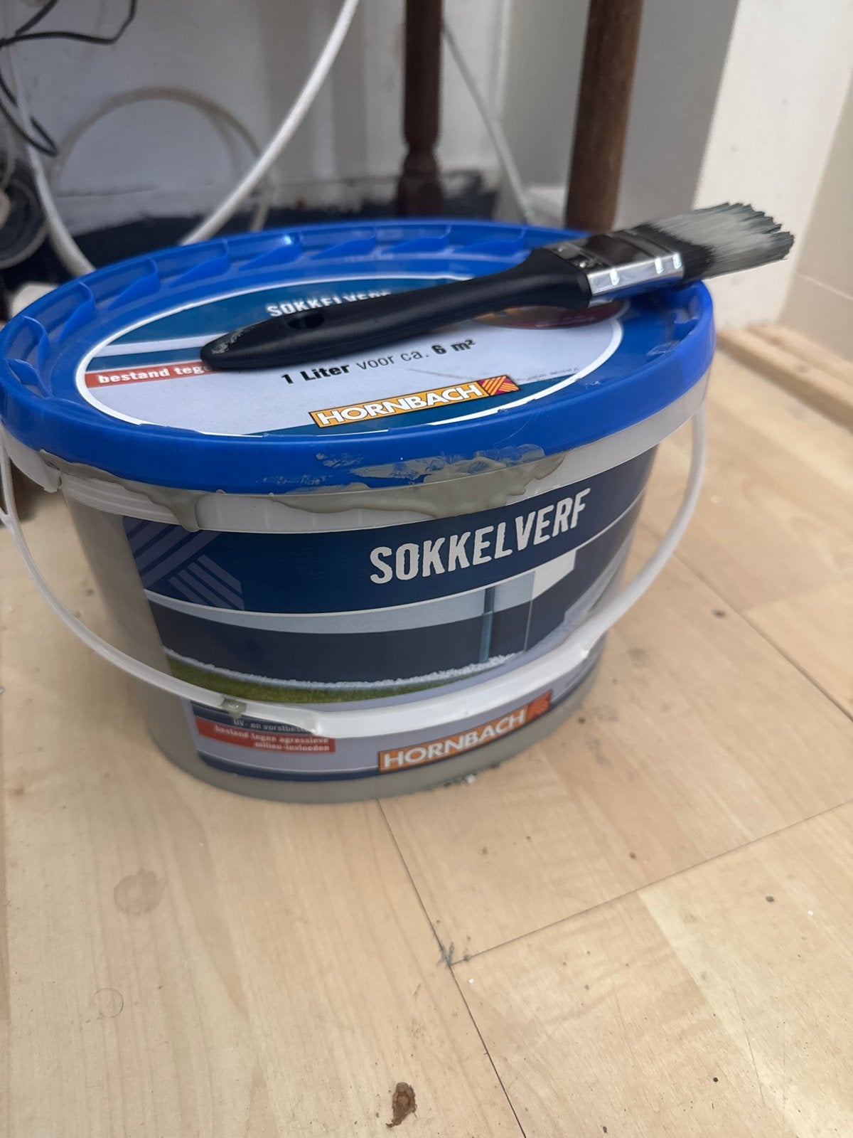 HORNBACH Sokkelverf - 1 Liter Grijs, Gebruikt, Ophalen of Verzenden, Verf, Grijs
