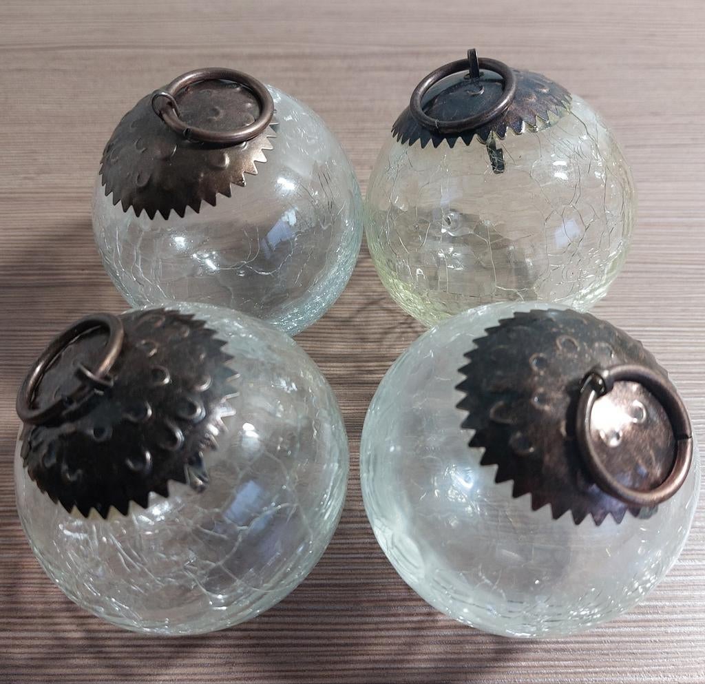 4 kerstballen heksenballen glas craquele dia 7 cm, Diversen, Kerst, Nieuw, Ophalen