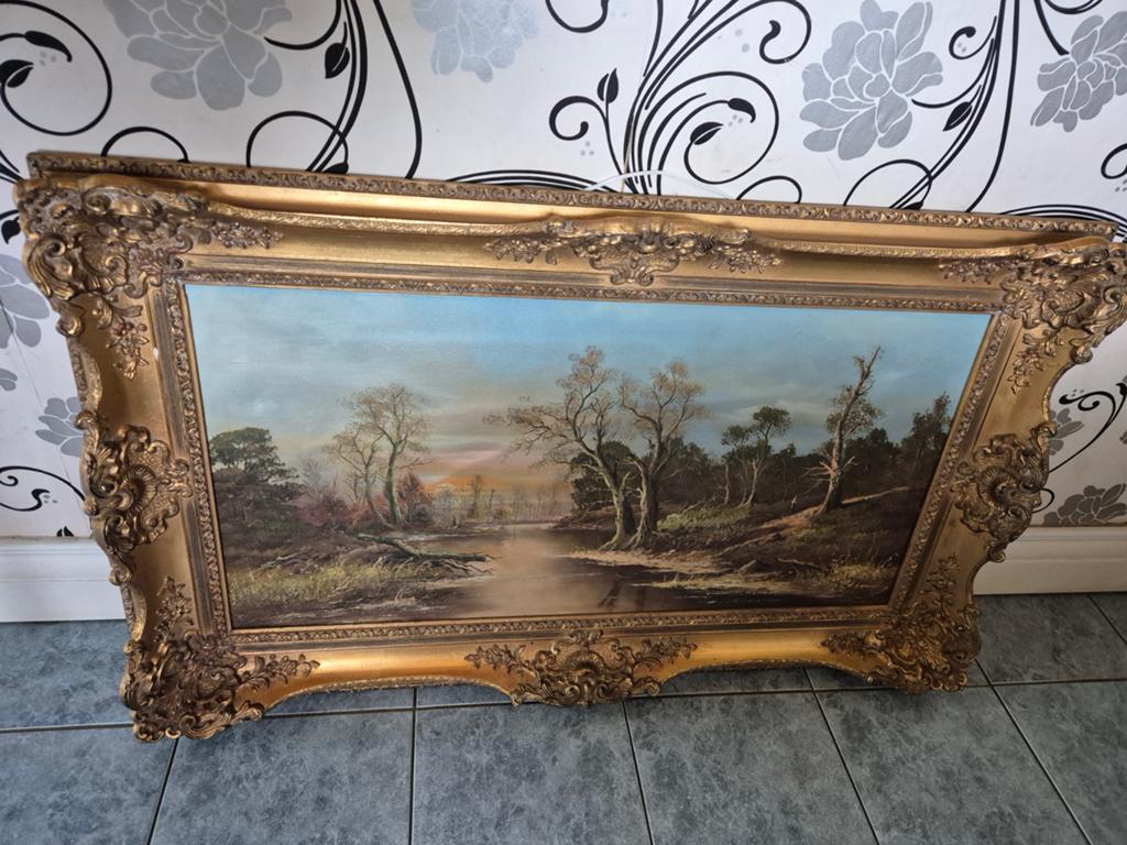 Landelijk schilderij landschap prachtig mooie  lijst 75 euro, Ophalen of Verzenden