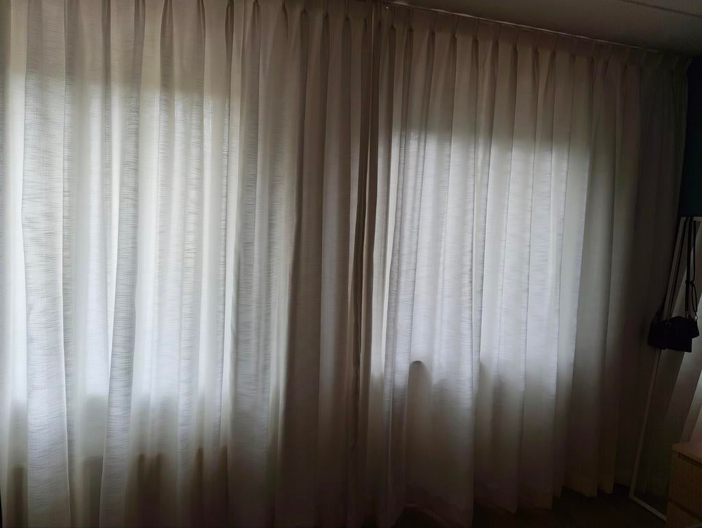 Gordijnen gebroken wit, Ophalen, 200 cm of meer, Wit, Zo goed als nieuw