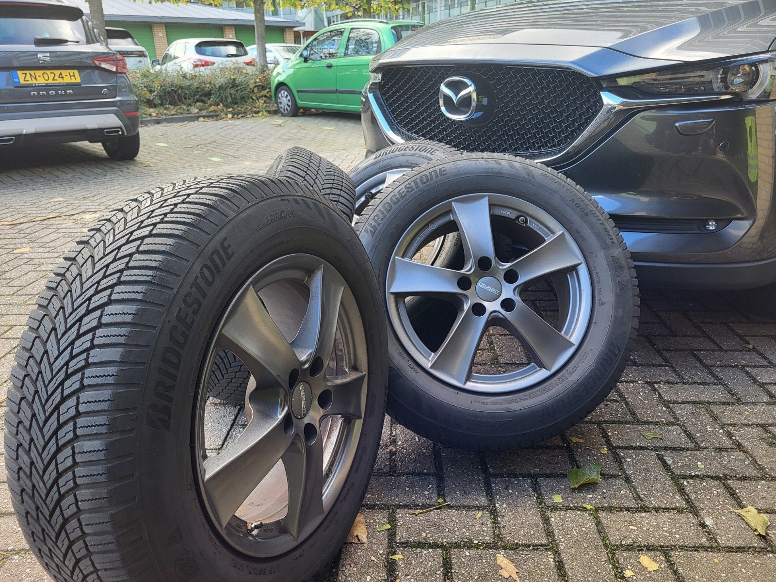 Mazda cx5 CX-5 Weather Control banden velgen 225/65/17 TPMS, Auto diversen, Ophalen of Verzenden, Zo goed als nieuw