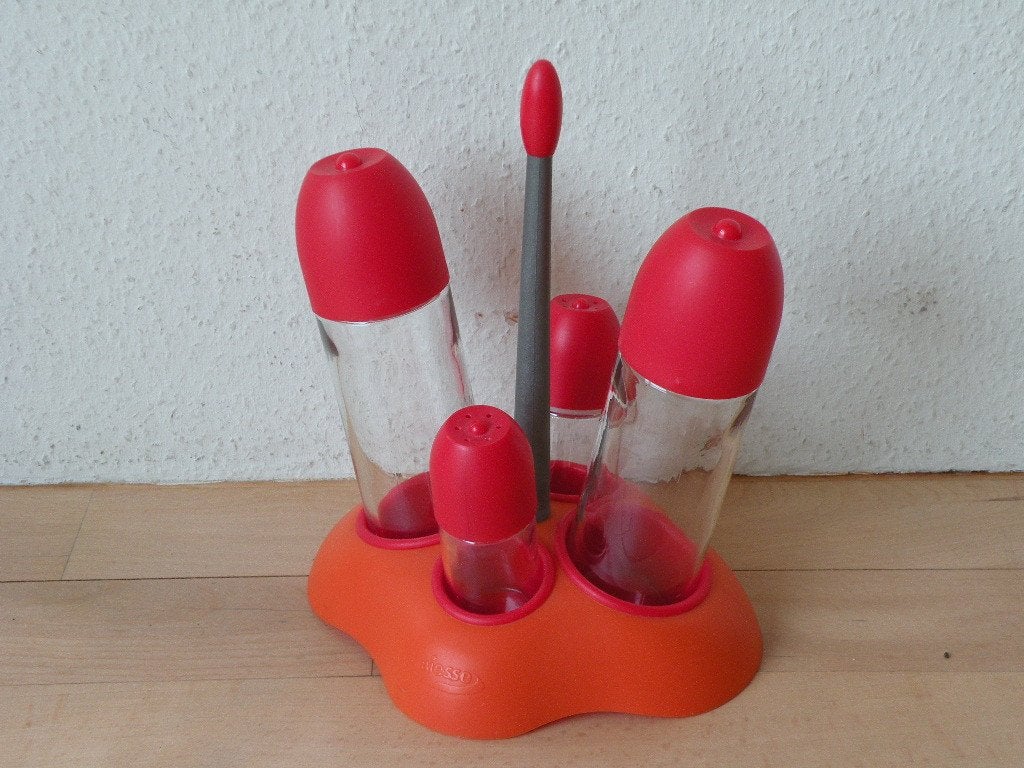 Peper-zout-olie-azijnstel. Vintage. Prachtige kleur., Verzamelen, Ophalen of Verzenden, Huis en Inrichting