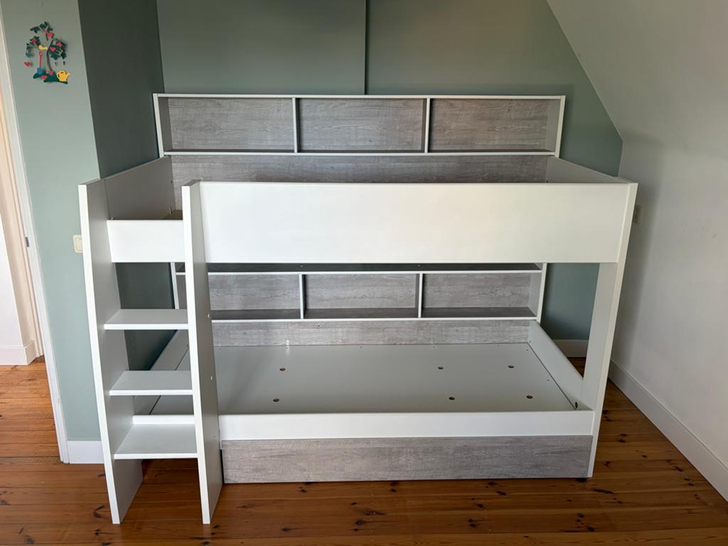 Stapelbed Parisot Taylor 2 met opbergruimte - Wit/Grijs, Ophalen, Gebruikt, 90 cm, 160 tot 180 cm