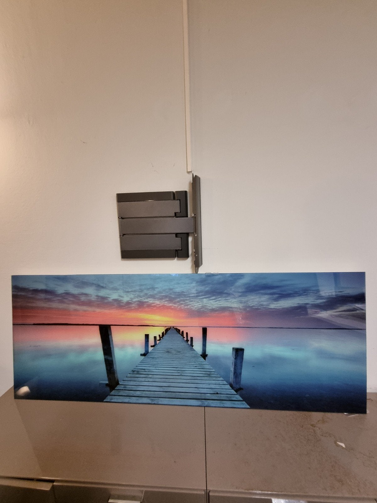 Schilderij zonsondergang met steiger, Ophalen, 50 – 75, Nieuw, Schilderij