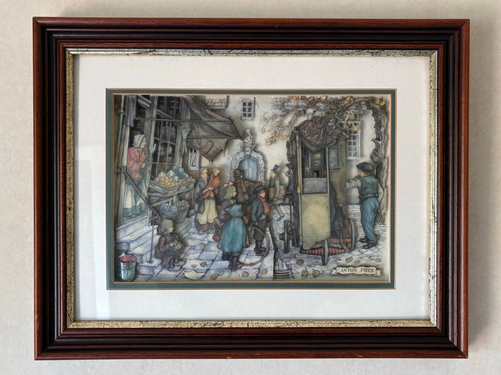 Anton Pieck 3D-kunstwerk: Levendige straatscène, Ophalen of Verzenden, Klassiek, Ingelijst, Gemengde techniek
