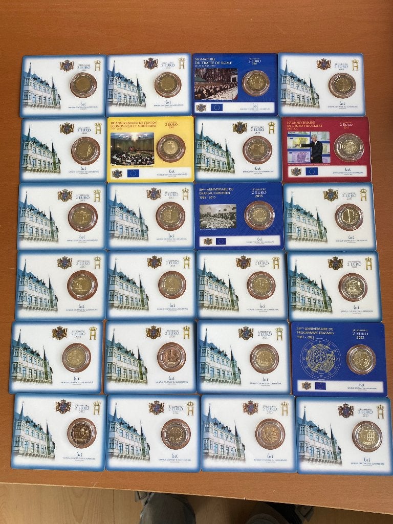 23x 2 Euro Maxi-Coincard Luxemburg 2006 t/m 2023 BU, Ophalen of Verzenden, Luxemburg, 2 euro, Setje