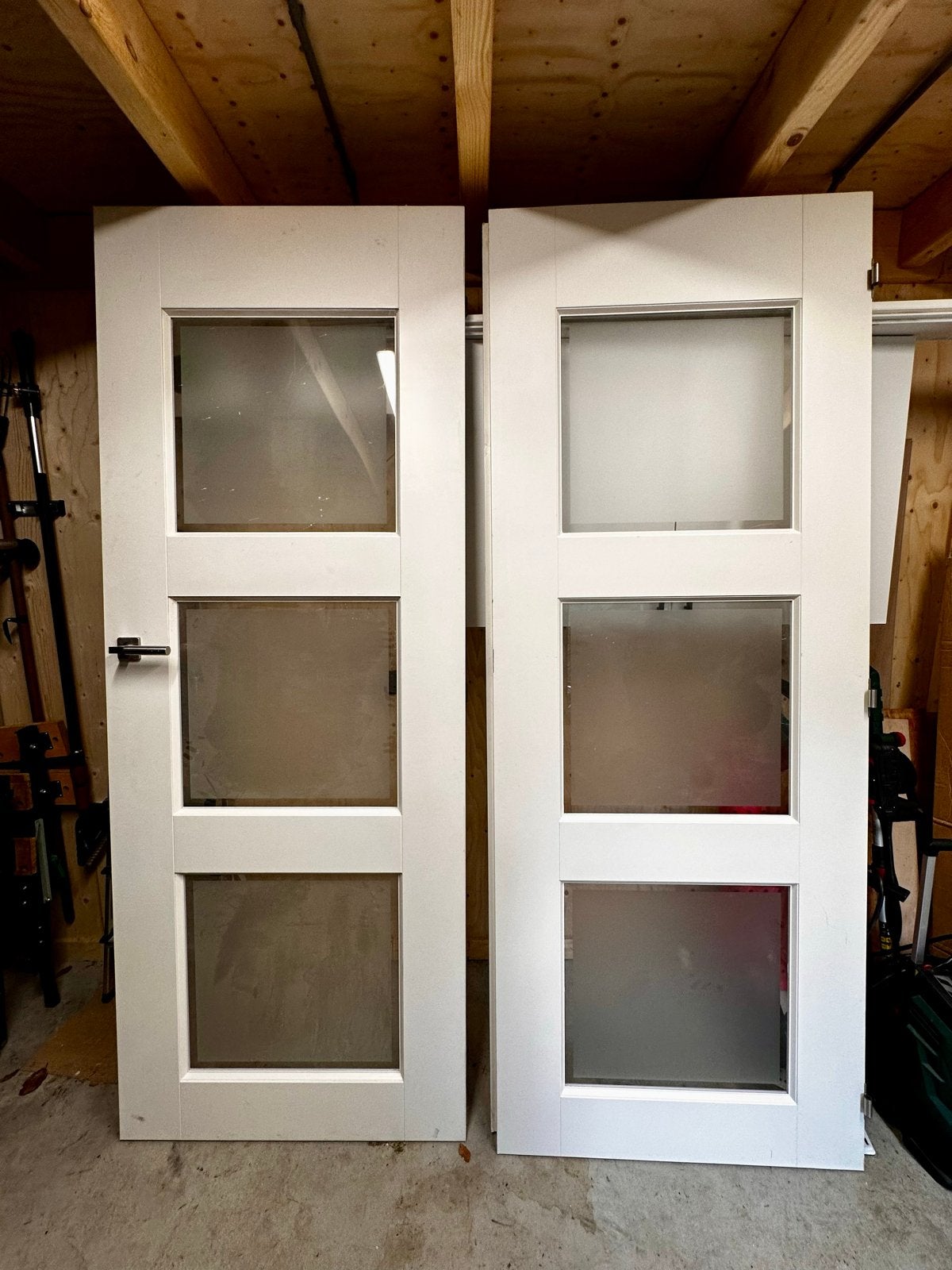 Set van 2 binnendeuren met glaspanelen (88x230cm), Ophalen, Gebruikt, 80 tot 100 cm, 215 cm of meer