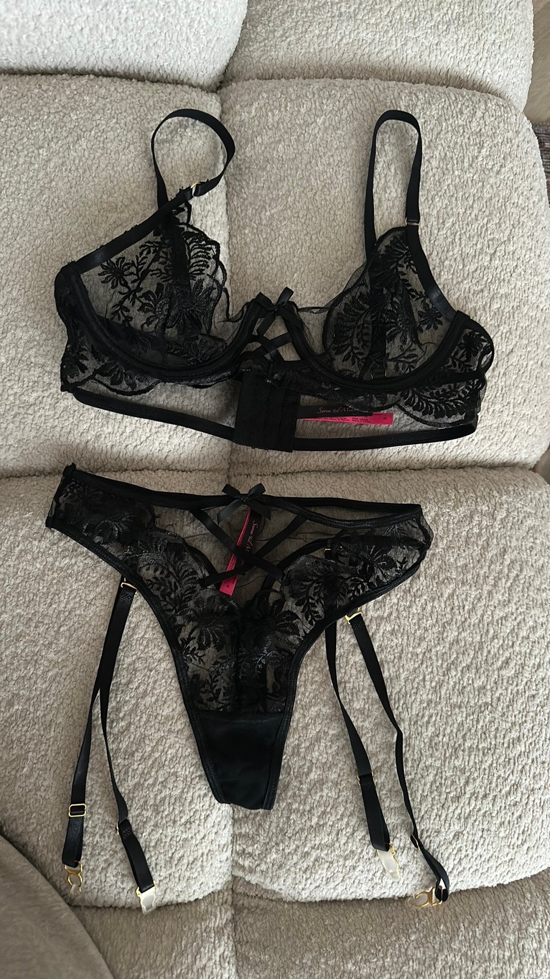 Sexy Set: 2 Piece Mesh Bra And Slip black maat S, Ophalen of Verzenden, Zwart, Setje