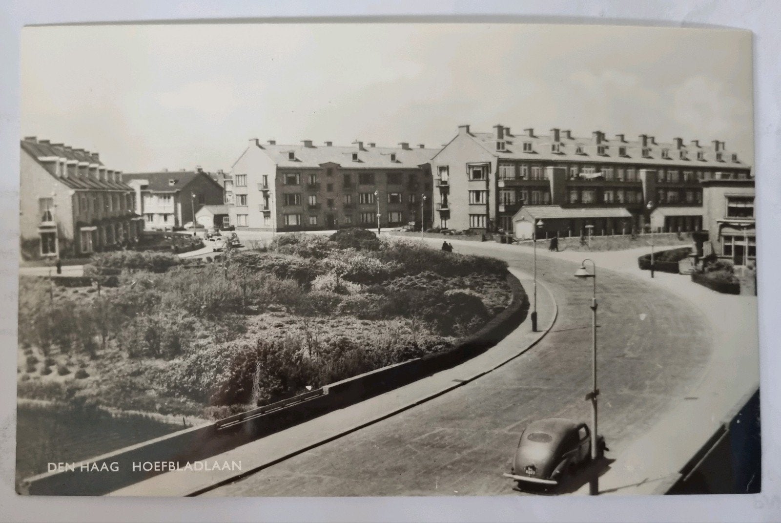 Oude ansichtkaart Den Haag, Hoefbladlaan met auto, Ophalen of Verzenden, 1940 tot 1960, Ongelopen, Zuid-Holland