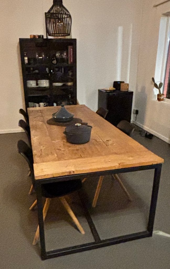 Eettafel (+ eetkamerstoelen), Ophalen, Gebruikt, 200 cm of meer, 50 tot 100 cm