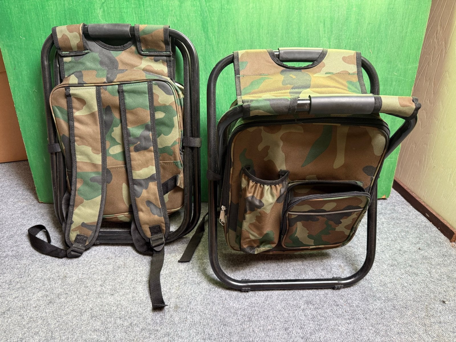 2x Camouflage Opvouwbare Stoel met Rugzak - Ideaal voor Viss, Ophalen, Gebruikt
