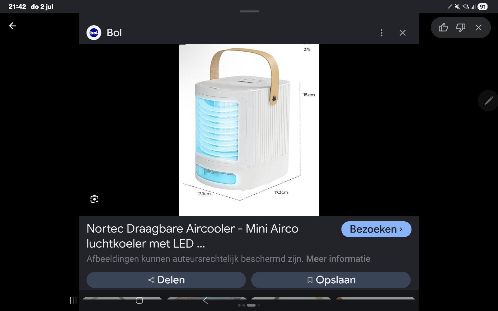 Nortec Draagbare Airco Mini Luchtkoeler met LED, Witgoed en Apparatuur, Airco's, Minder dan 60 m³, 3 snelheden of meer, Ophalen of Verzenden