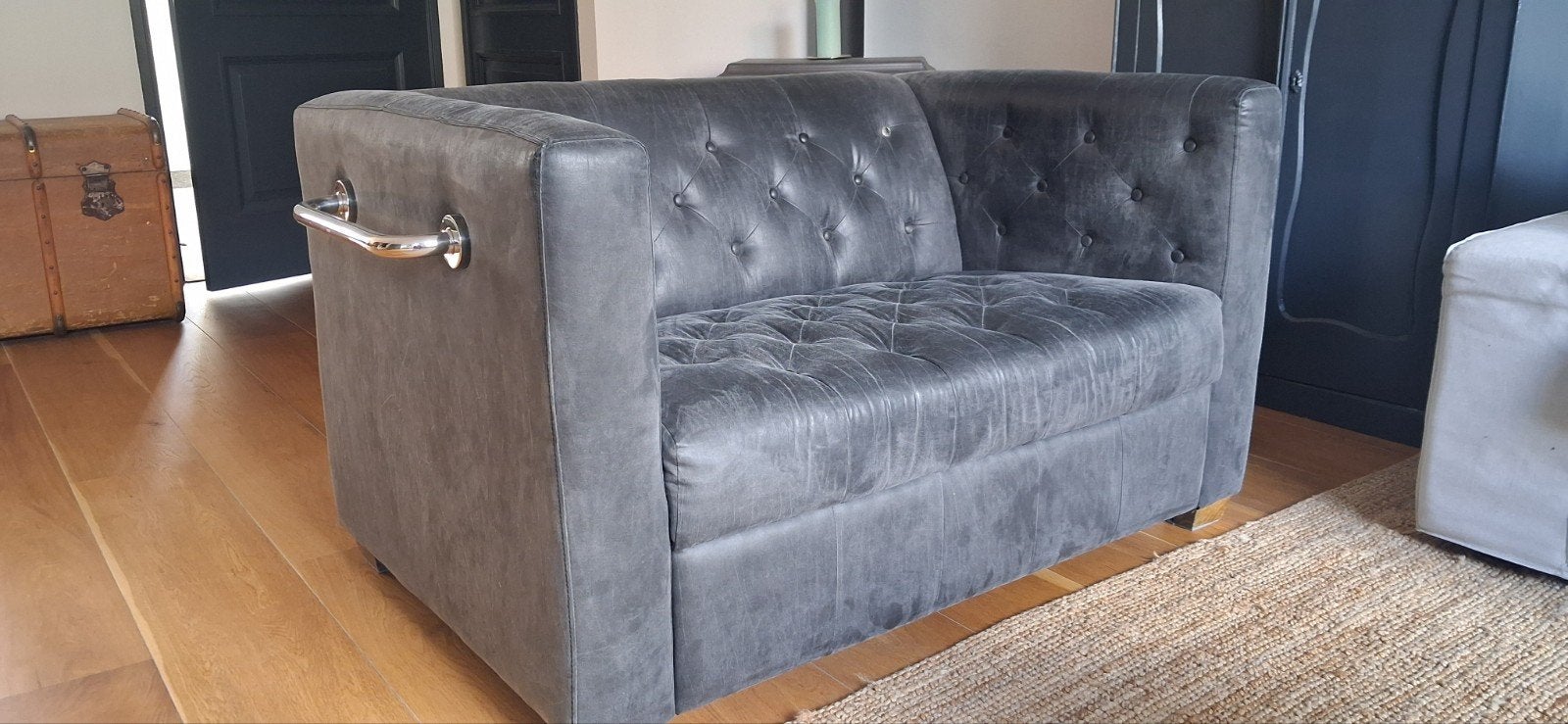 Riviera Maison 2-zits bankje, grijs, 125x85 cm, Ophalen