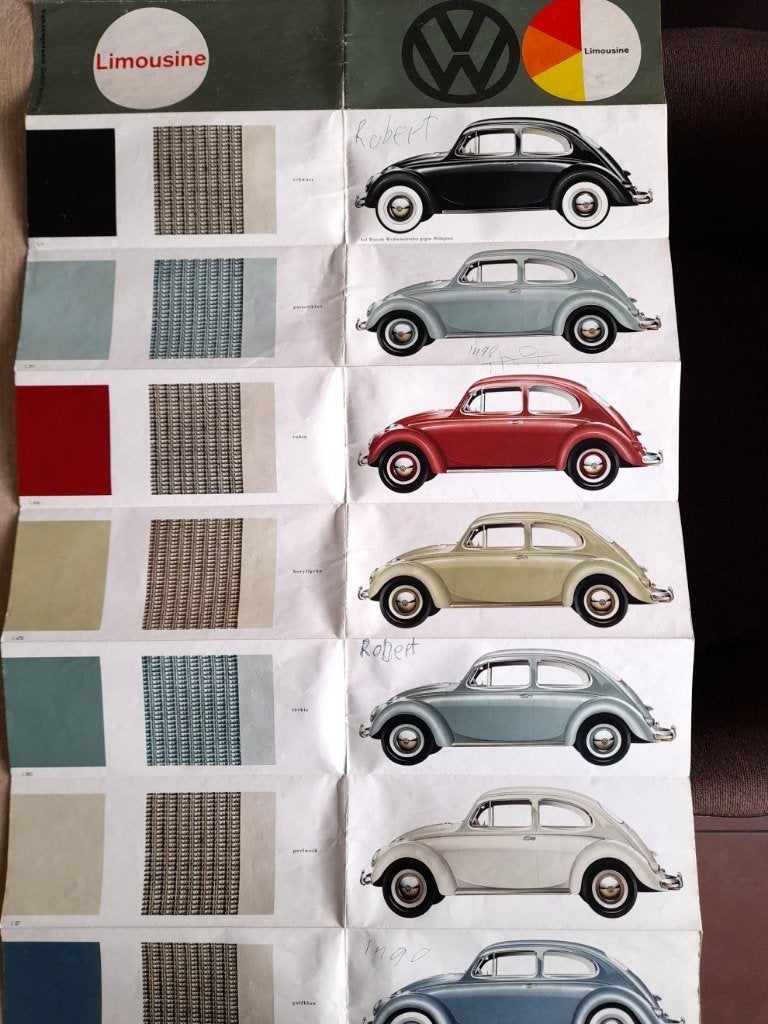 VW 1200 Kever, brochure originele kleuren en bekleding 1961, Verzenden, Gelezen, Volkswagen