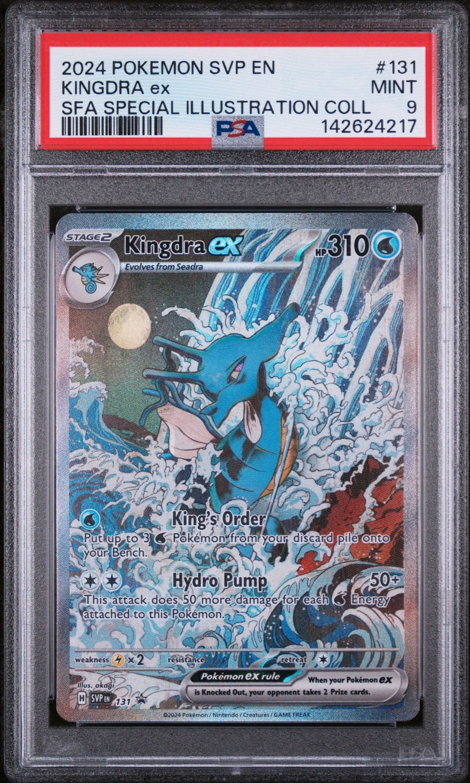 Kingdra ex #131 PSA 9 MINT - 2024 Pokemon SVP EN, Ophalen of Verzenden, Zo goed als nieuw, Losse kaart