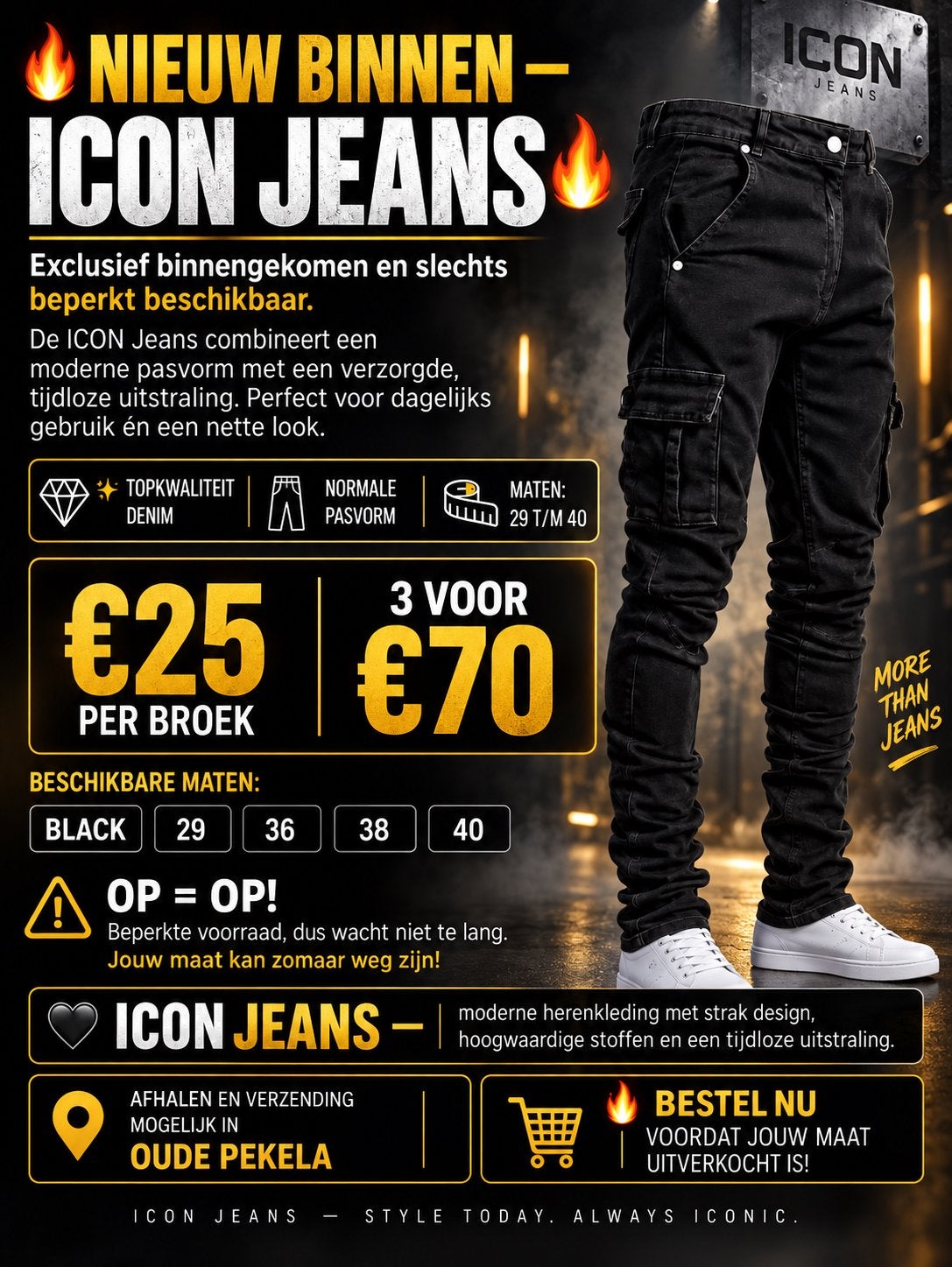 Icon jeans diverse maten, Kleding | Heren, Spijkerbroeken en Jeans, Ophalen of Verzenden, Nieuw, Zwart, W32 (confectie 46) of kleiner
