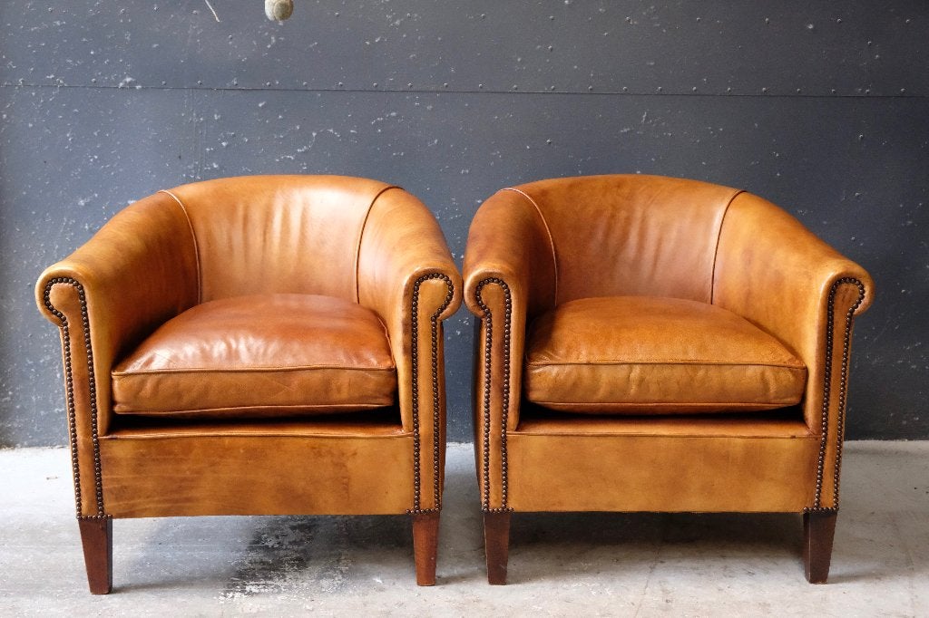 origineel Engelse Clubfauteuils, Ophalen, Minder dan 75 cm, Leer, Zo goed als nieuw
