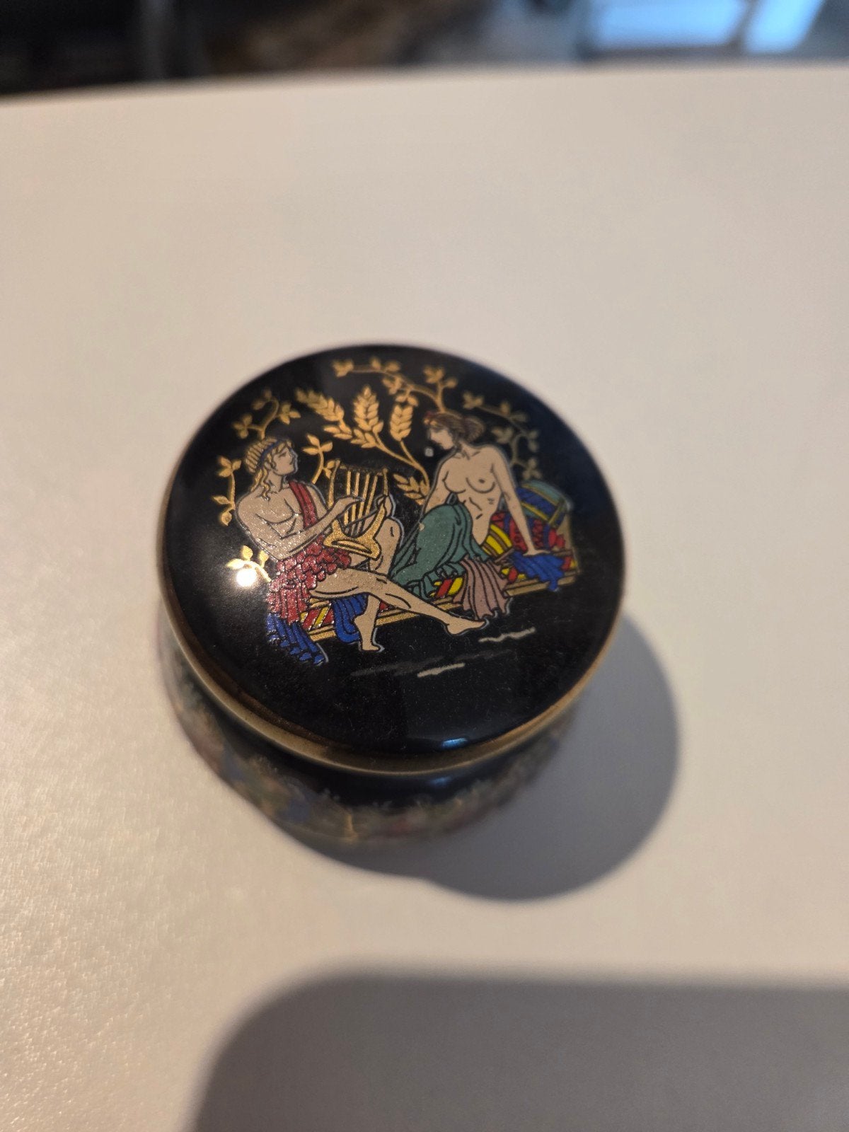 Vintage sieraden parfumdoosje met mythologische afbeeldingen, Antiek en Kunst, Ophalen of Verzenden