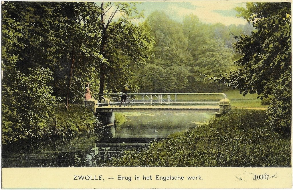 Zwolle, Brug, Engelse werk, vrouw, man, fietsen, Verzenden, Voor 1920, Gelopen, Overijssel