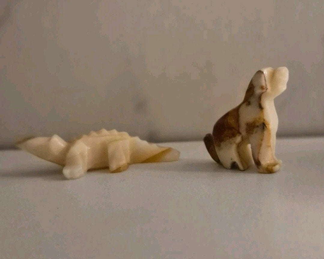 Vintage Onyx / Marmer Dierenbeeldjes - Hond & Krokodil, Verzamelen, Ophalen of Verzenden, Zo goed als nieuw, Dier