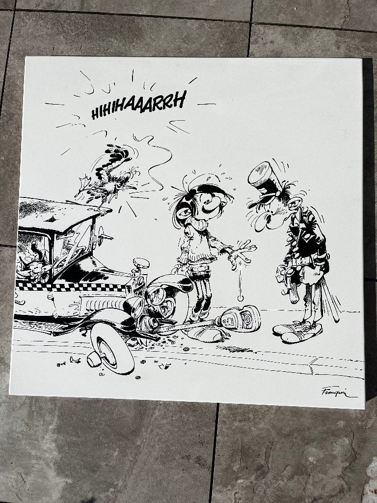 Franquin-Gaston Lagaffe emaille plaat 3/20 – 80x80 cm, Ophalen, Guust of Robbedoes, Zo goed als nieuw, Plaatje, Poster of Sticker