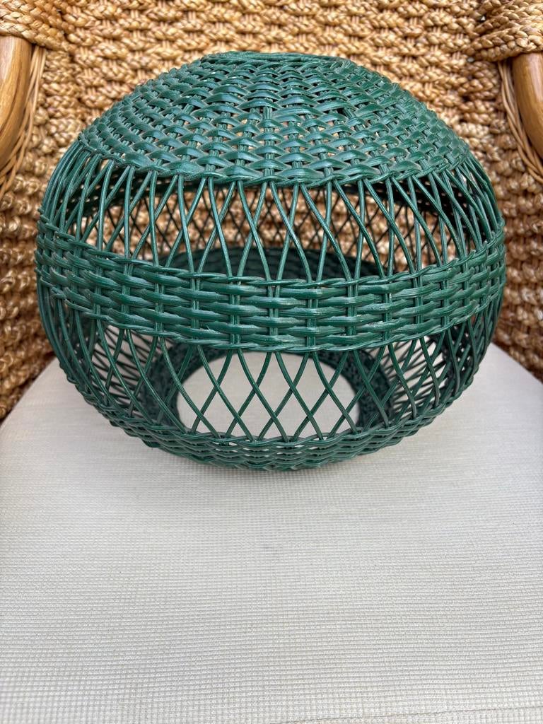 Retro Groene Rotan Lampenkap - 34 cm, Ophalen of Verzenden, Gebruikt