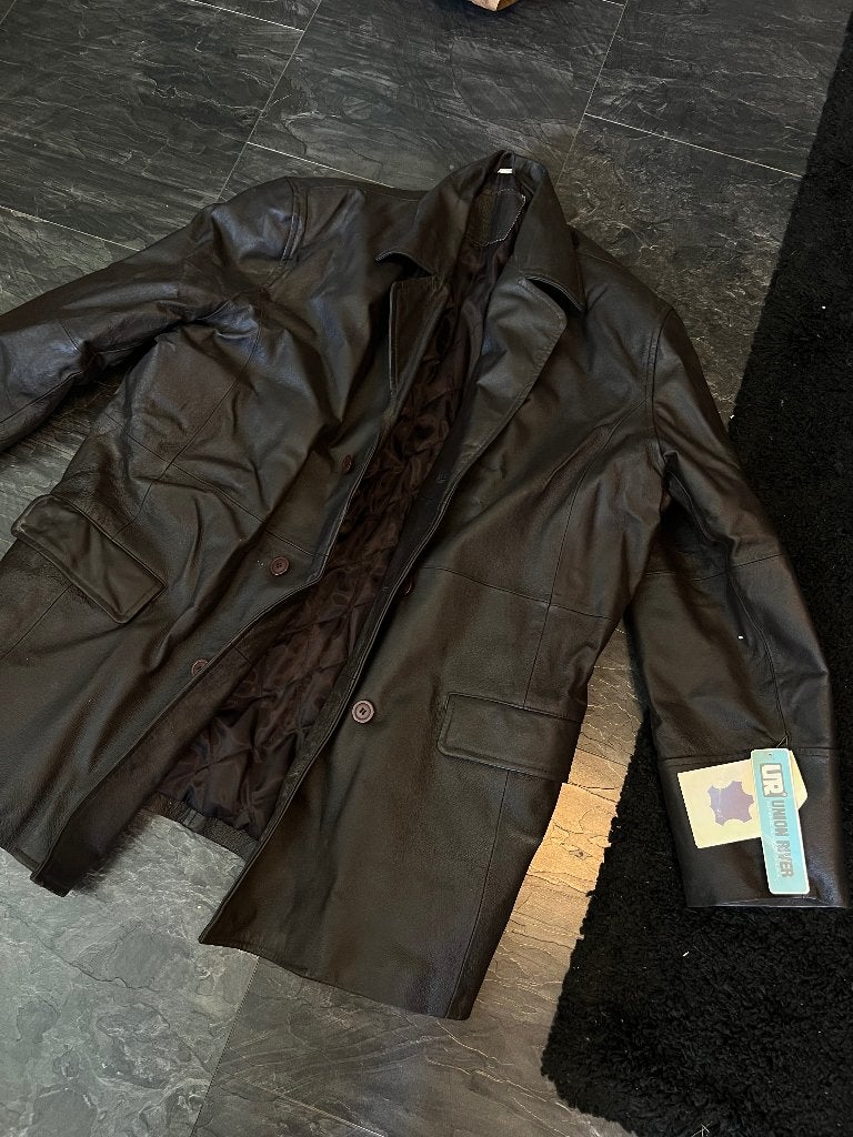 echt leren trenchcoat, Zwart, Maat 46/48 (XL) of groter, Ophalen of Verzenden, Zo goed als nieuw