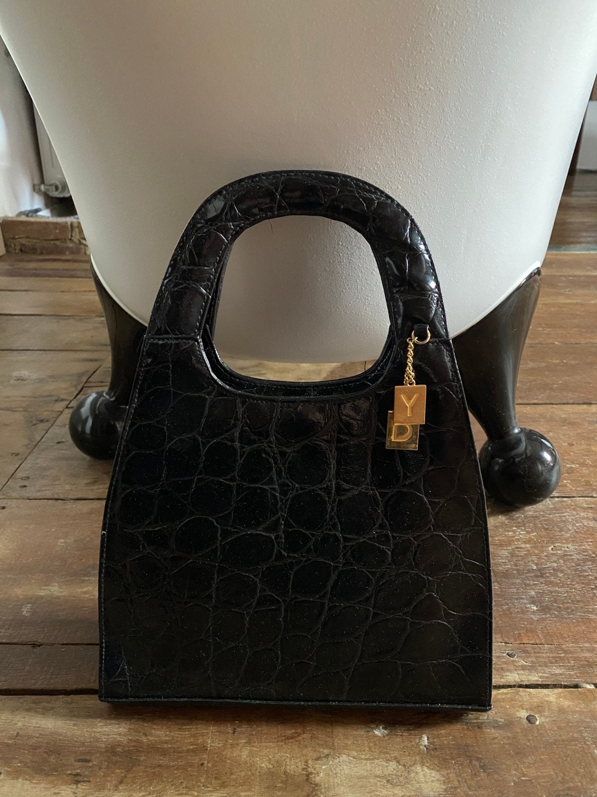 Vintage black leather handbag, Ophalen of Verzenden, Gebruikt, Zwart, Handtas