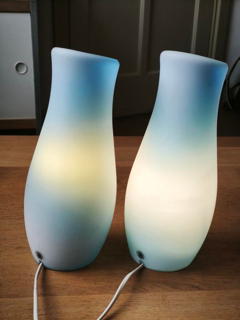 2x IKEA Mylonit tafellampen l blauw l Vintage 90's, Huis en Inrichting, Ophalen of Verzenden, Gebruikt, Glas