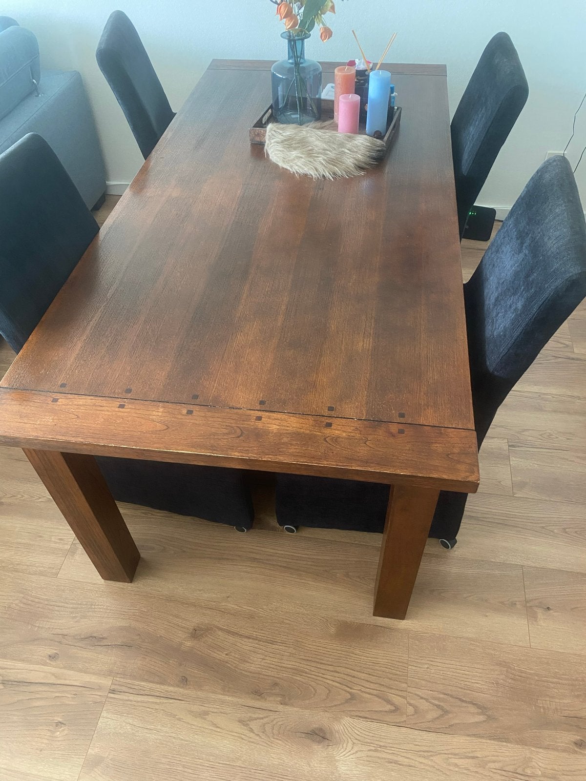Houten eettafel met 4 stoelen, Huis en Inrichting, Tafels | Eettafels, Ophalen, Gebruikt, 50 tot 100 cm, 150 tot 200 cm