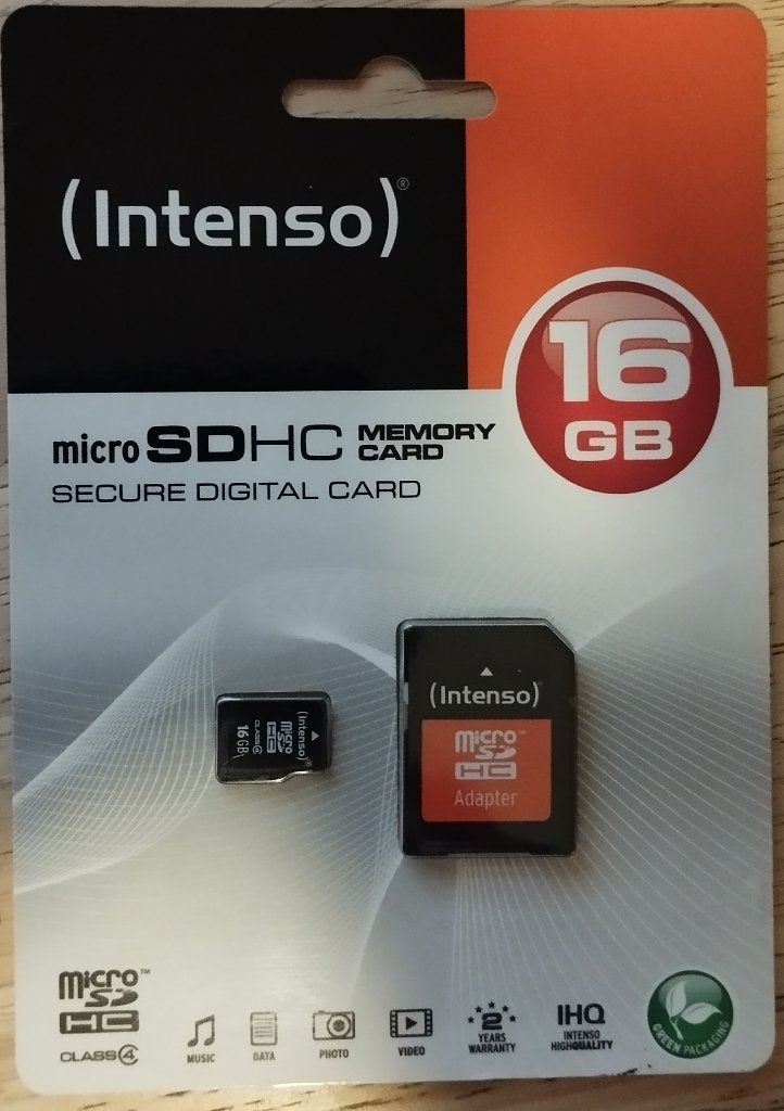 16 GB microSD met adapterkaart SD, Intenso, Nieuw, Ophalen of Verzenden, MicroSD
