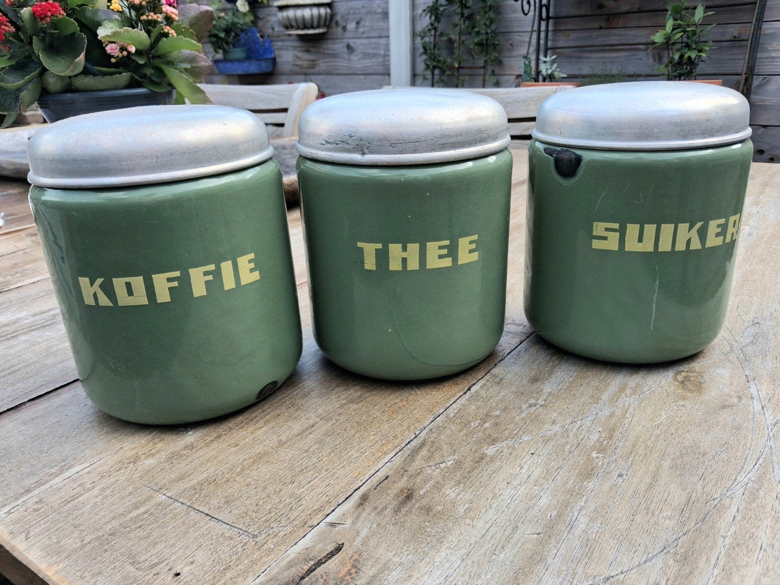 Vintage voorraadpotten: Koffie, Thee, Suiker, Antiek en Kunst, Ophalen of Verzenden