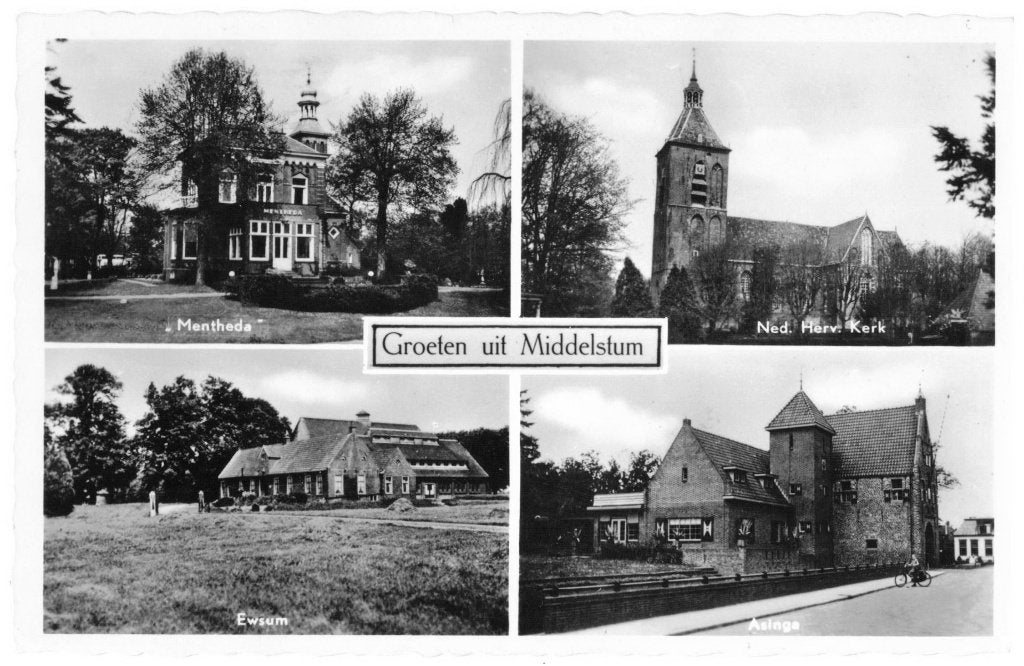 Groeten uit Middelstum, vierluik, 1956, Verzenden, 1940 tot 1960, Gelopen, Groningen