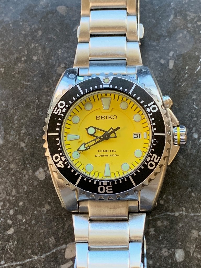 Seiko SKA367 Kinetic Diver 'Yellow BFK'. Oktober 2008., Staal, Polshorloge, Ophalen of Verzenden, Zo goed als nieuw