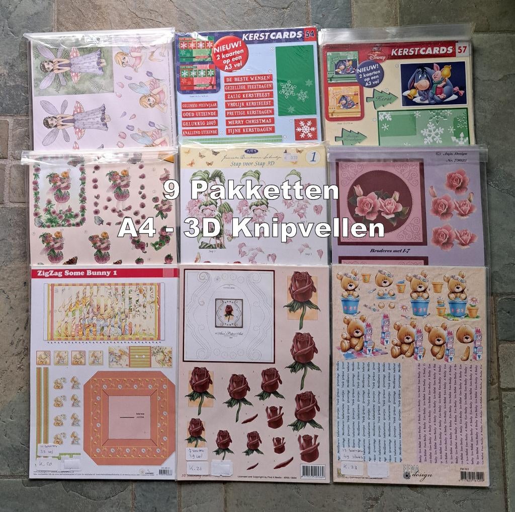03...A4 -3D KNIPVELLEN +/- 100 SOORTEN - 525 VELLEN, Ophalen of Verzenden, Nieuw, Overige thema's, Knipvel