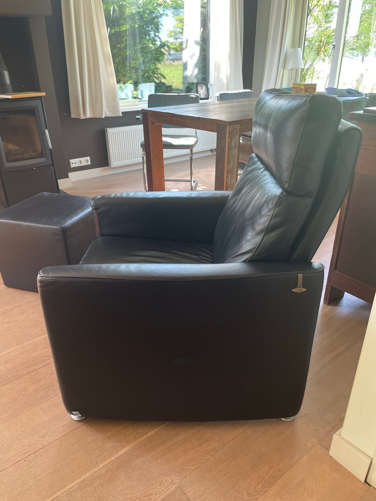 Twee leren fauteuils met voetenbankje - Longlife by W.Schill, Ophalen, Gebruikt, Leer, 75 tot 100 cm