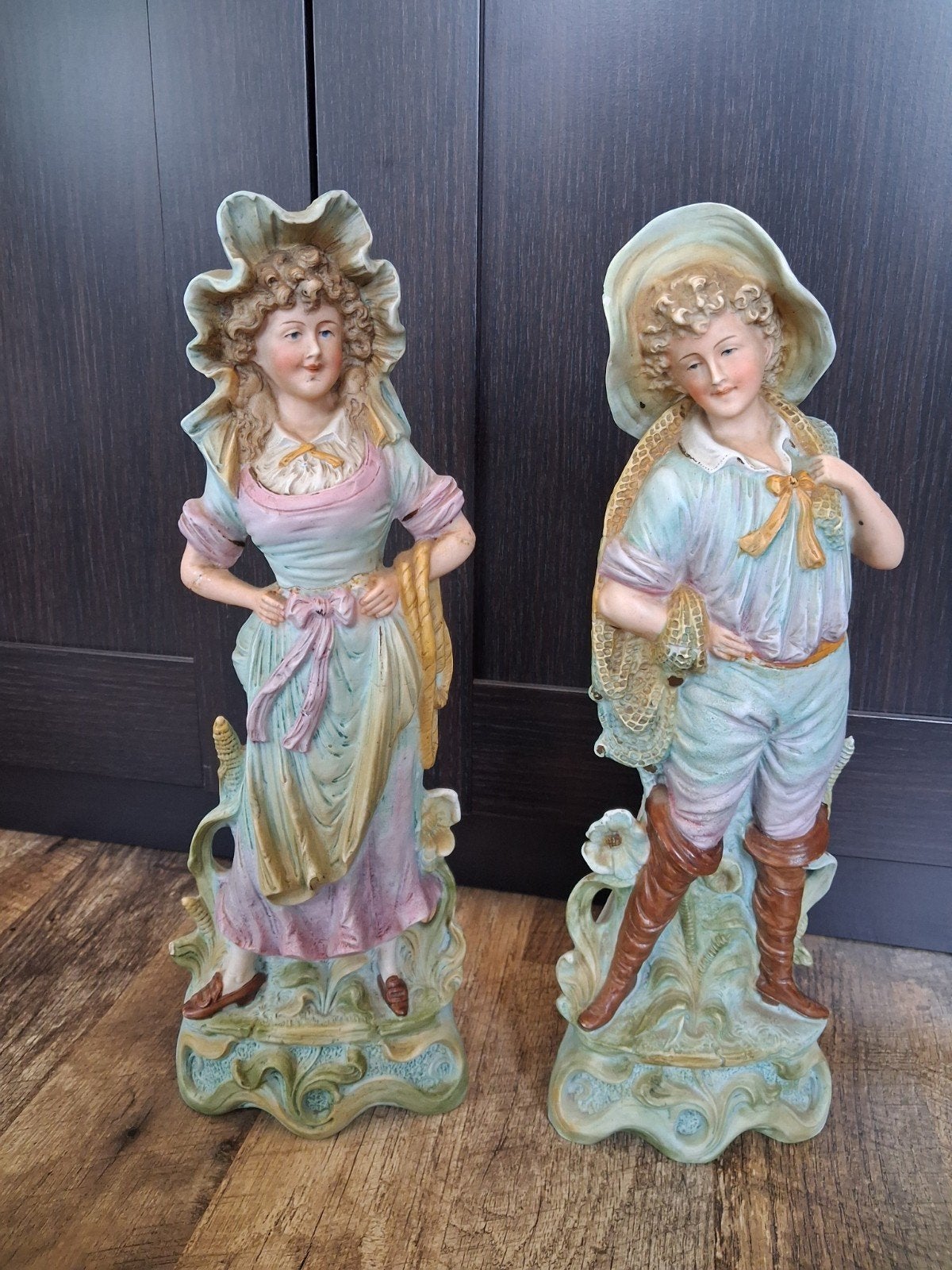 Vintage Beelden: Jongen en Meisje in Pastelkleuren, Ophalen, 50 - 100 cm, Beeld, Meerkleurig