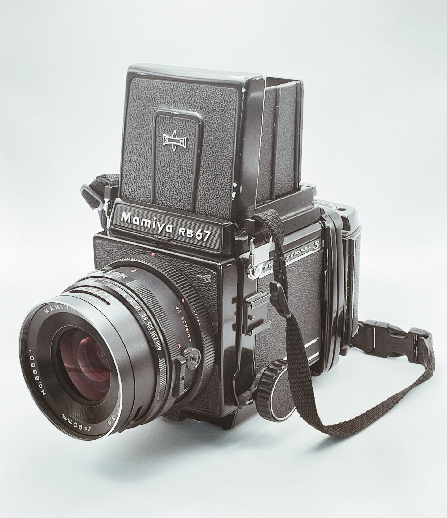 Mamiya RB67 Pro S + Sekor C 90mm f/3.8 + 120 & 220 backs, Audio, Tv en Foto, Fotocamera's Analoog, Ophalen, Gebruikt, Spiegelreflex