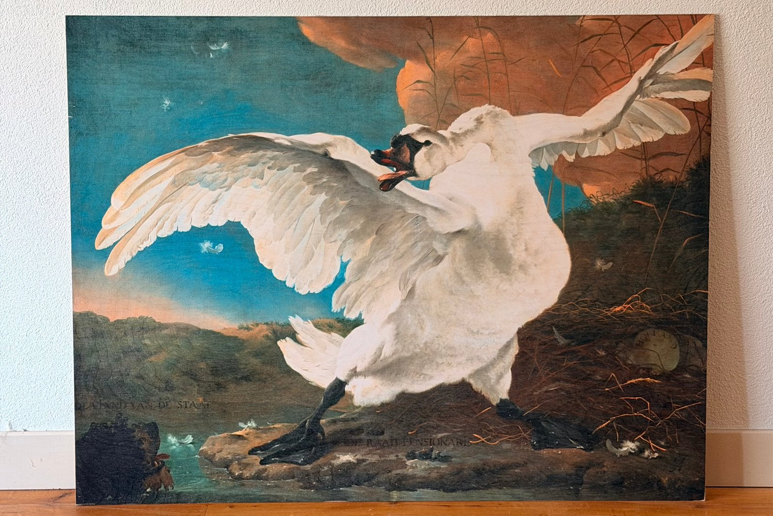 Schilderij “De bedreigde zwaan” op hout – 130 x 100 cm, Ophalen