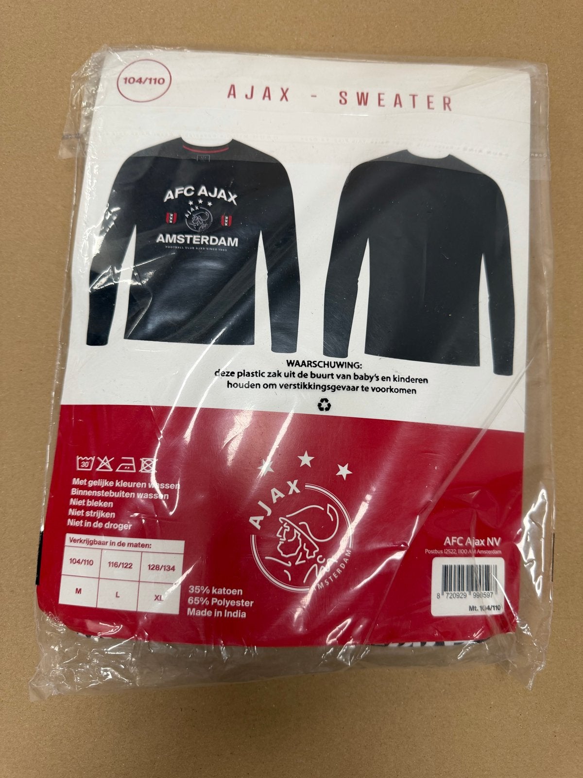 Nieuwe Ajax Sweater Maat 104/110, Ophalen of Verzenden, Nieuw, Jongen of Meisje, Trui of Vest
