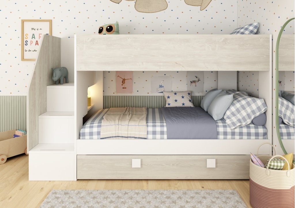 Easy stapelbed met slaaplade - 90x190/200 - Wit/cascina, Niet ingevuld, Niet ingevuld, Niet ingevuld