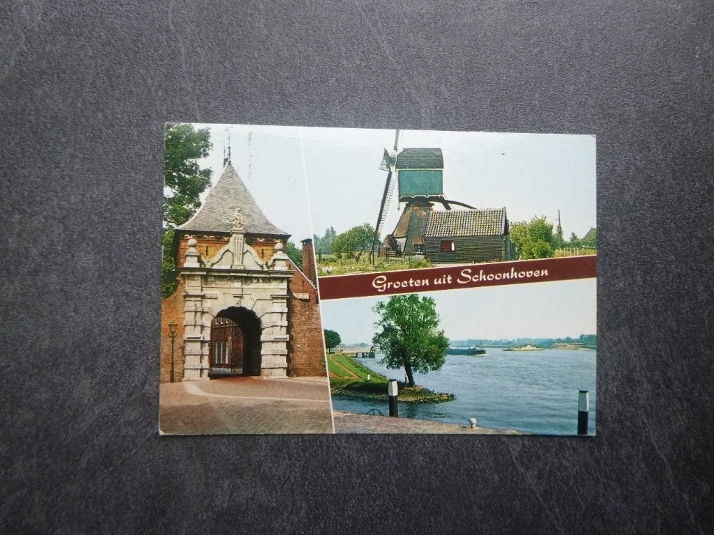 Schoonhoven, veerpoort/molen/gezicht op de Lek 1974, Verzenden, 1960 tot 1980, Gelopen, Zuid-Holland