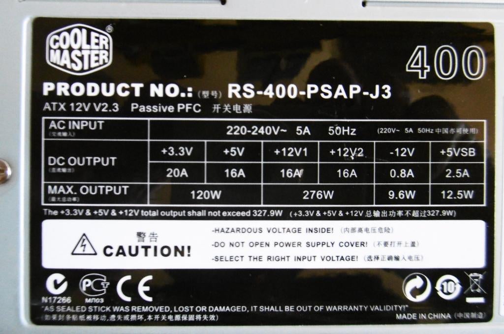 Desktopvoeding Coolermaster 400, Computers en Software, Interne voedingen, Ophalen of Verzenden, Gebruikt