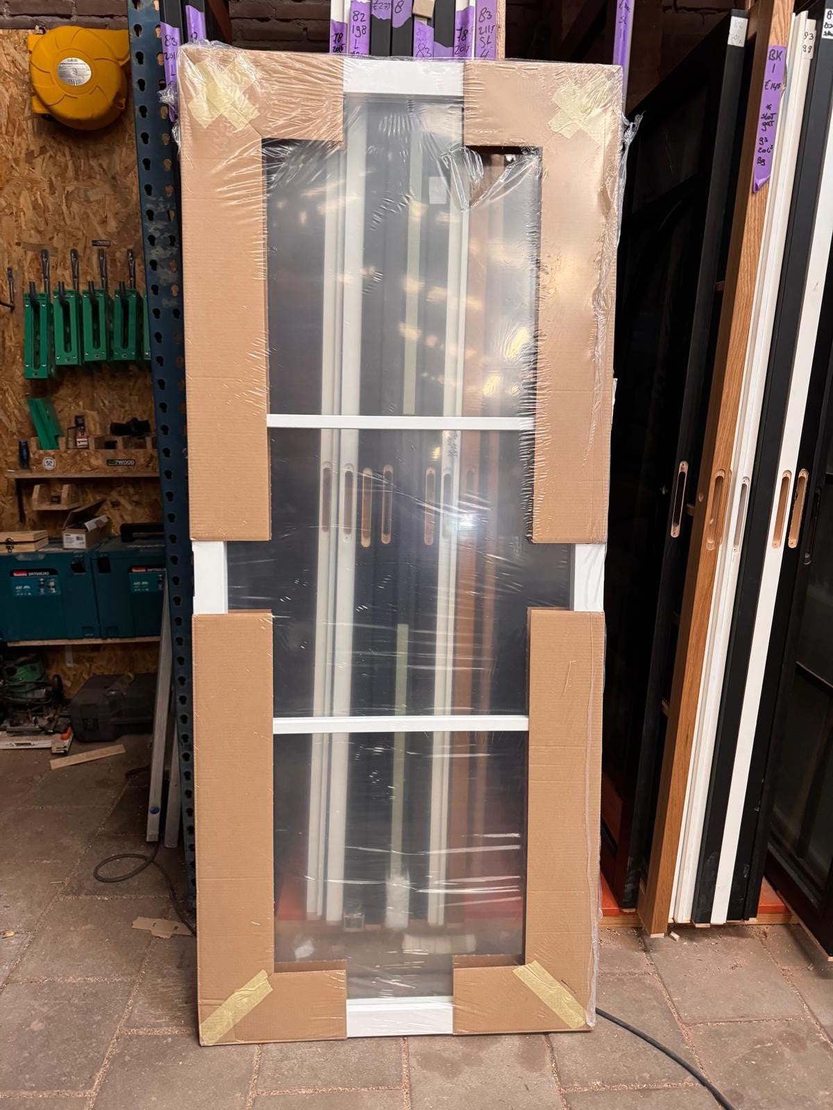 82,2x193,7 binnendeur stomp links staallook wit SL11, Ophalen, Binnendeur, Nieuw, Glas