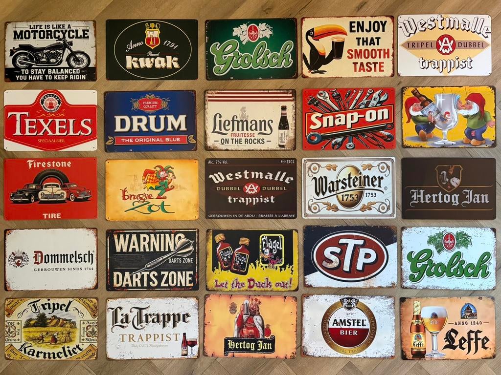 Mooie retro vintage metalen reclame wandbordjes mancave bar, Ophalen of Verzenden, Zo goed als nieuw, Reclamebord