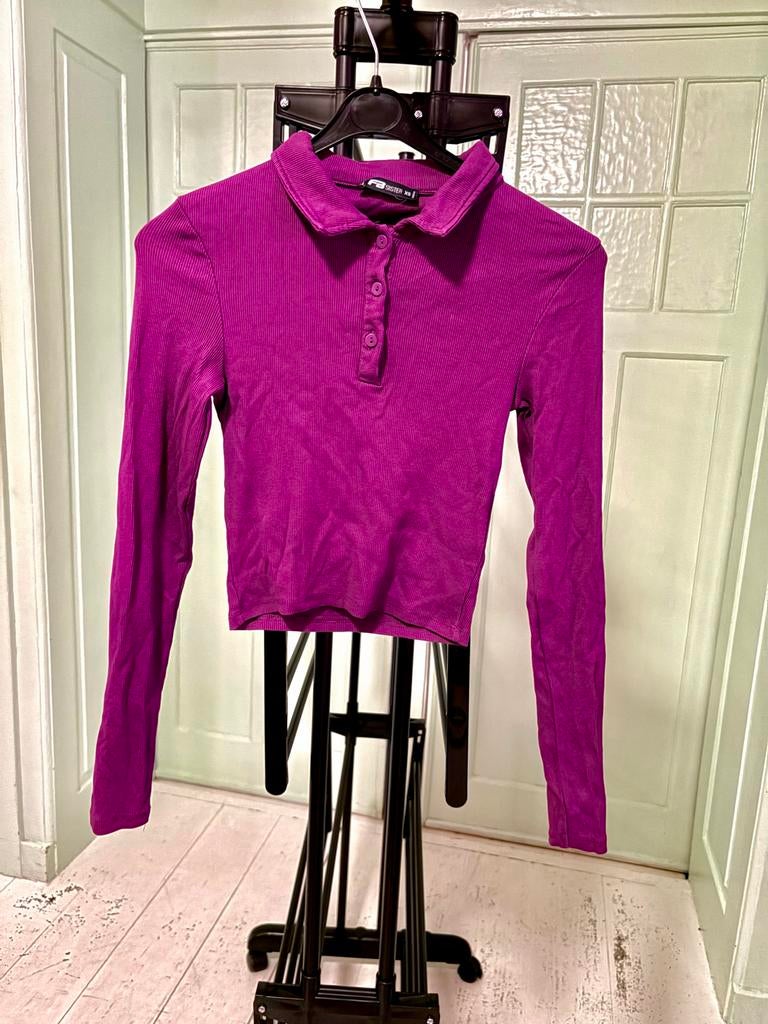 FB Sister paarse/fuchsia rib top maat S, Paars, Ophalen of Verzenden, Zo goed als nieuw, Lange mouw