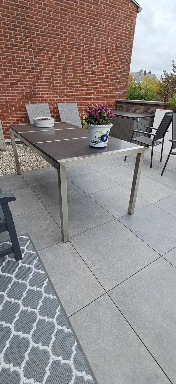 Inox tuintafel met hardstenen tegels, Tuin en Terras, Ophalen, Gebruikt, Rechthoekig, Rvs
