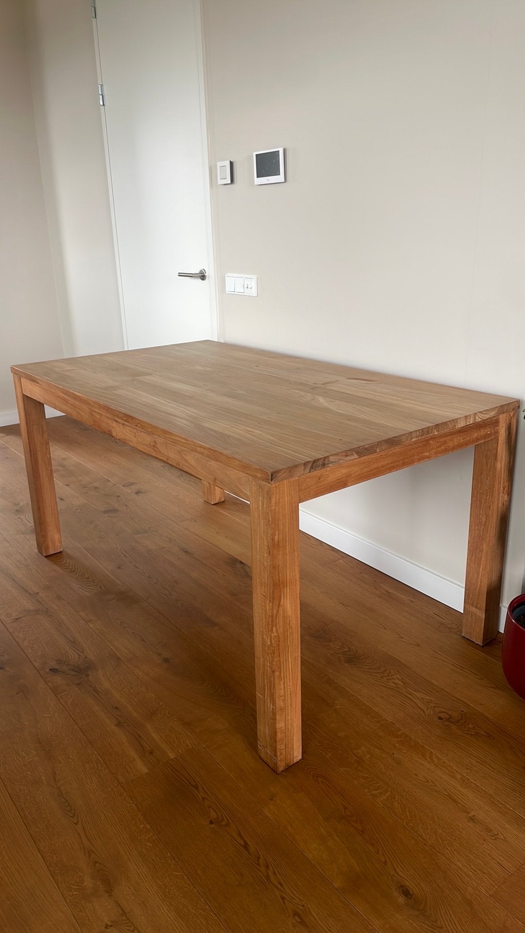 Massief teak houten eettafel, Ophalen, Teakhout, 50 tot 100 cm, Zo goed als nieuw