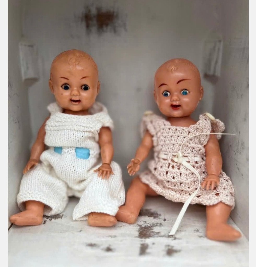 2 schattige broertje zusje jaren ‘60 popjes, Ophalen of Verzenden, Zo goed als nieuw, X, Pop