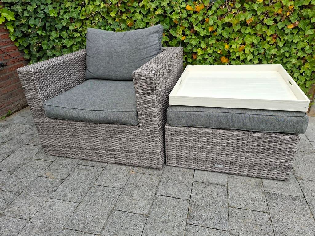 Lounge fauteuil met bijpassende hocker Garden Impressions, Gebruikt, Rotan, Stoel, Loungeset
